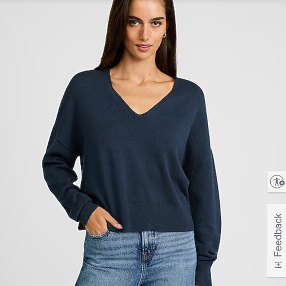 Express V neck women's merino wool navy sweater size small - Picture 1 of 8
